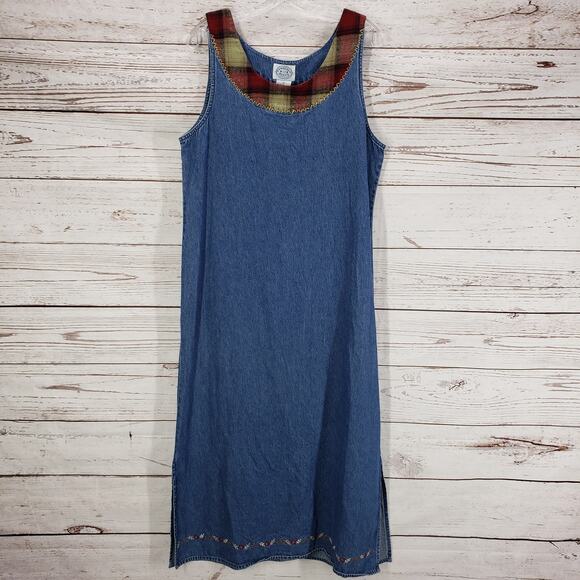 Carolina Blues Women's Blue Denim 100%Cotton Maxi with Embroidery Dress 14 - Picture 1 of 12